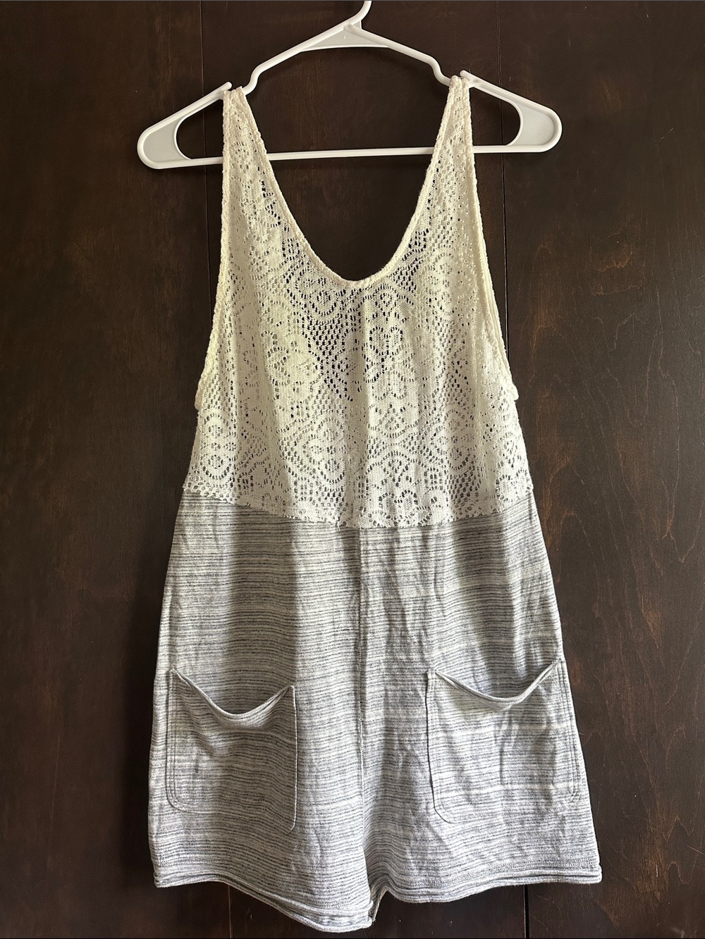 Free People Cream Crochet Top Gray Striped Romper